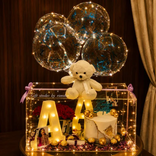 Acrylic Birthday Cake &amp; Balloon Gift Hamper