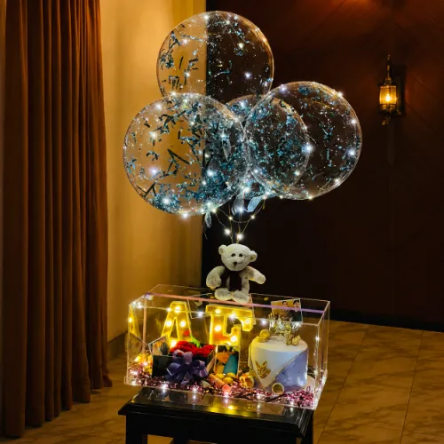 Acrylic Cake, Teddy &amp; Balloon Gift Hamper