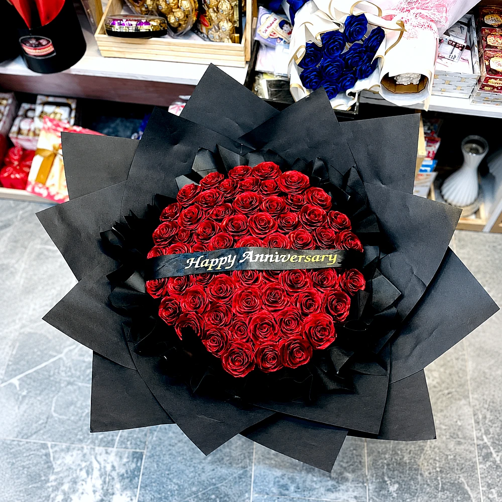 Anniversary Red Satin Rose Gift Bouquet