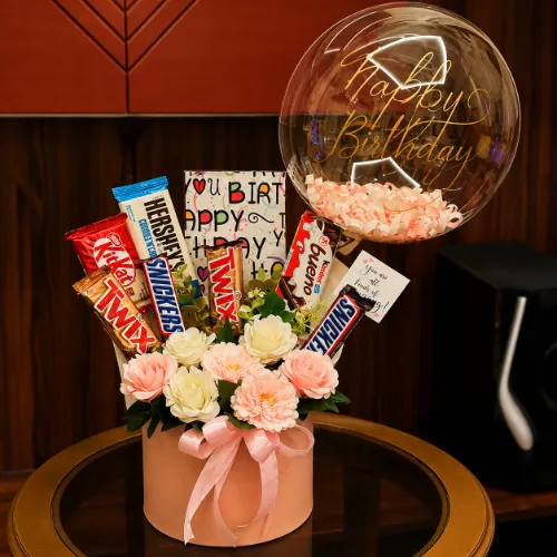 Chocolate &amp; Flower Birthday Gift Basket