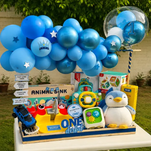 Kids 1st Birthday Toy &amp; Balloon Gift Basket