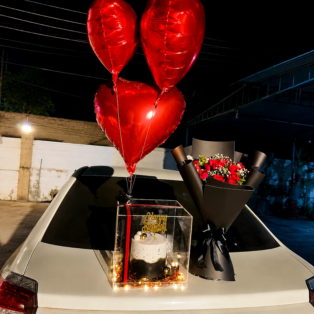 Romantic Cake, Rose &amp;amp; Heart Balloon Gift Hamper - Product Image