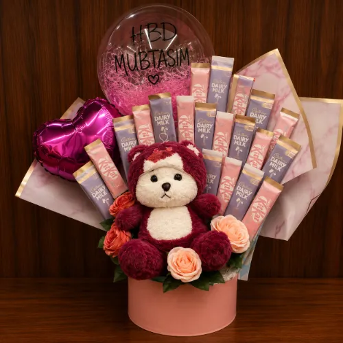 Teddy Bear Balloon Chocolate Gift Basket