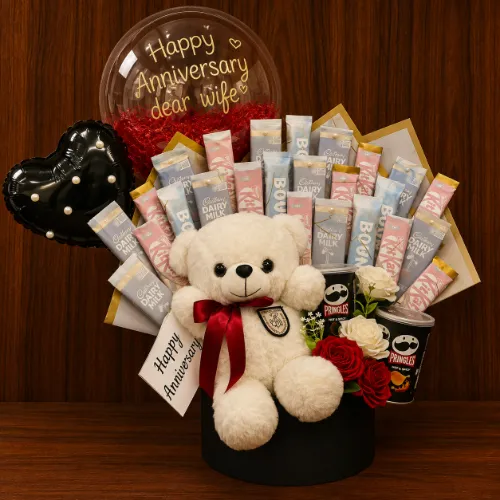Teddy Bear Chocolate Balloon Gift Hamper Basket